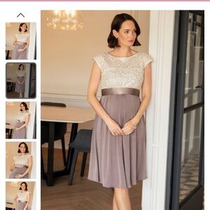 Elegant Cream and Brown Maternity Wedding Dress